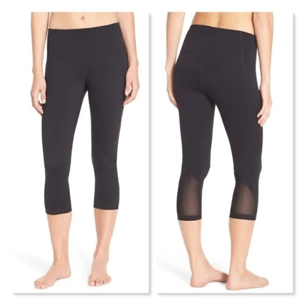 Zella Hatha High Waist Mesh Panel Cropped Leggings